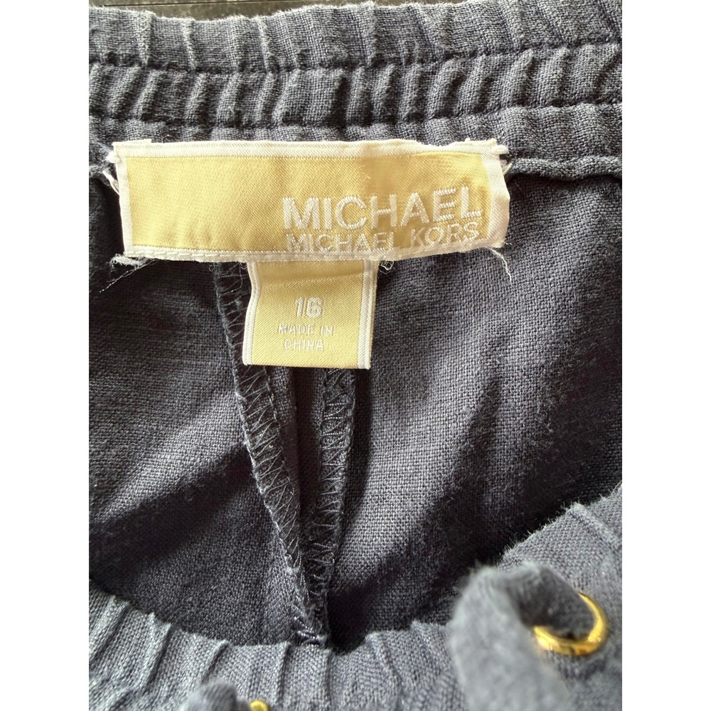 Michael Kors 100% Linen Wide Leg Pants Women's Size 16 Navy Blue Boho Minimalist - Picture 3 of 9